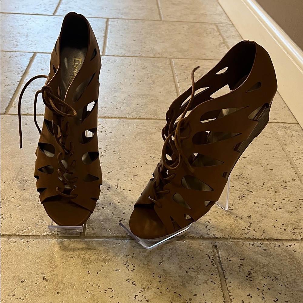 Limelight Brown Lace-Up Cutout Heels